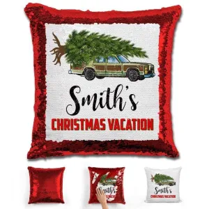 Personalized Family Christmas Vacation Magic Sequin Pillow