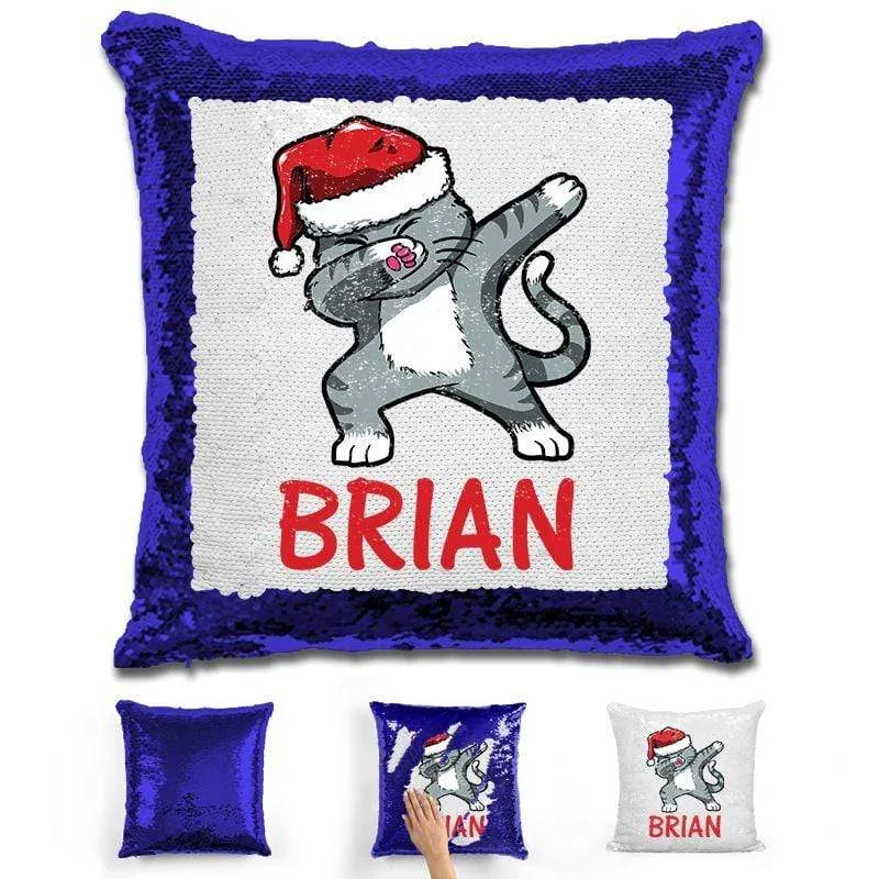 Personalized "Dab" Cat Christmas Magic Sequin Pillow