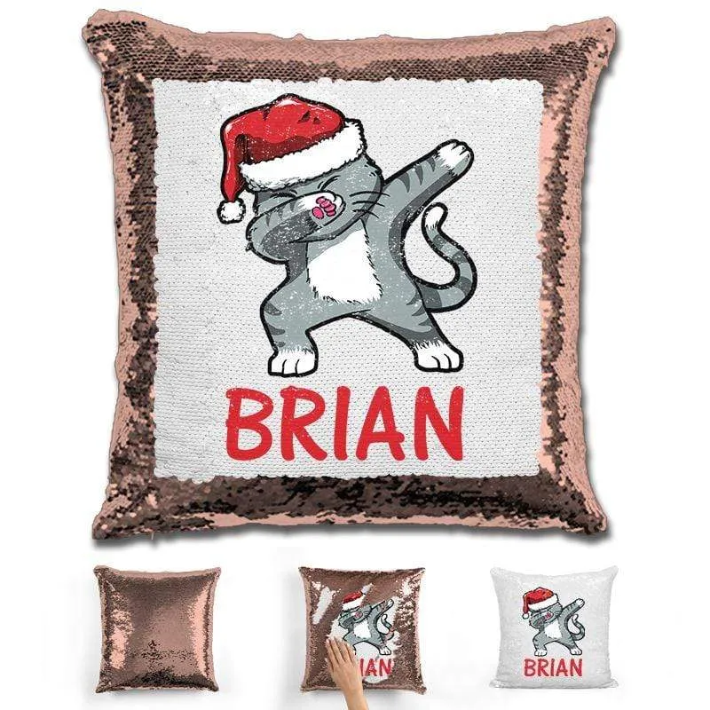 Personalized "Dab" Cat Christmas Magic Sequin Pillow