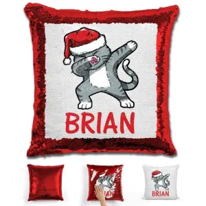 Personalized "Dab" Cat Christmas Magic Sequin Pillow