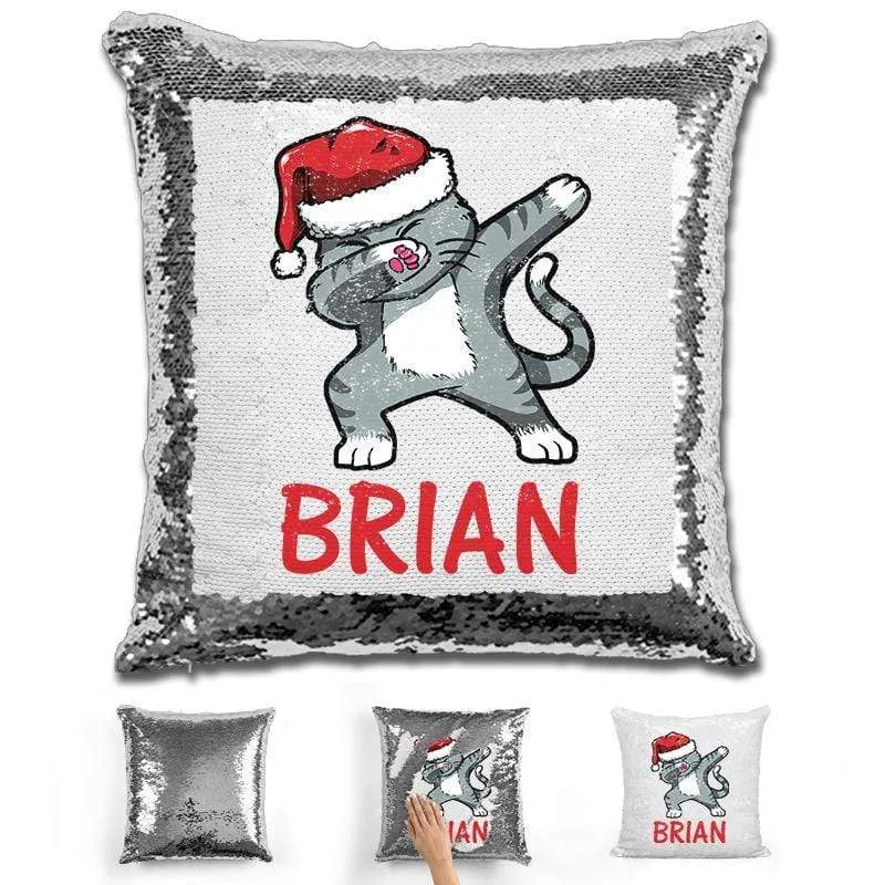 Personalized "Dab" Cat Christmas Magic Sequin Pillow