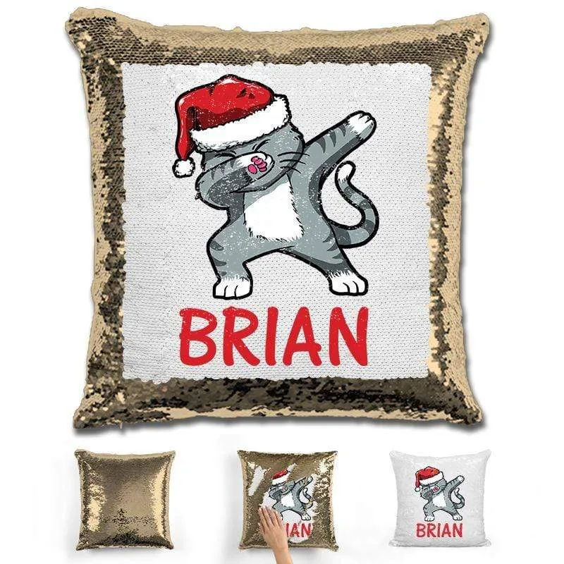 Personalized "Dab" Cat Christmas Magic Sequin Pillow