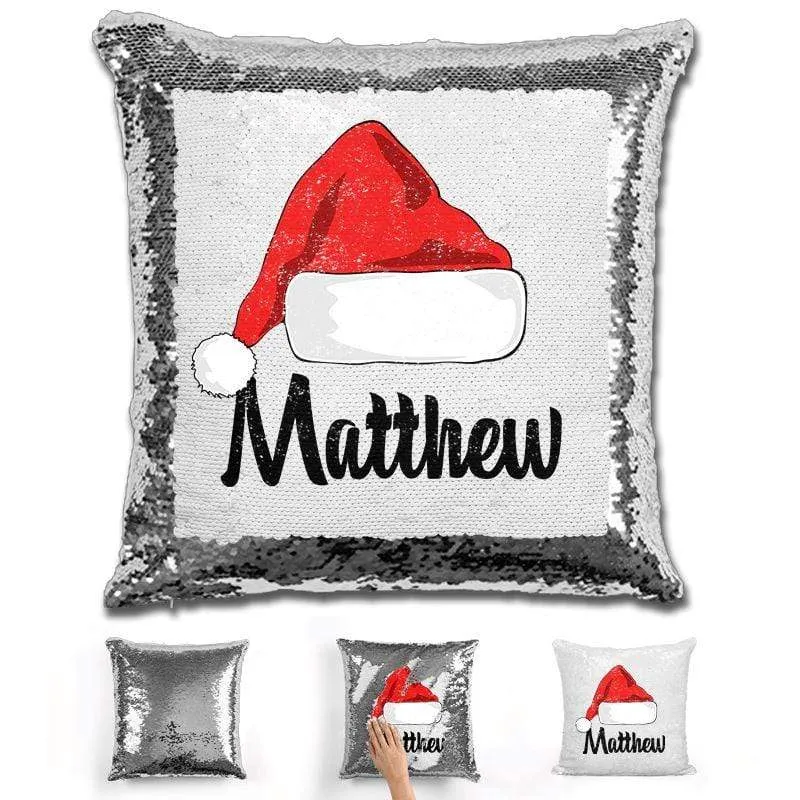 Personalized Santa Claus Hat Christmas Magic Sequin Pillow