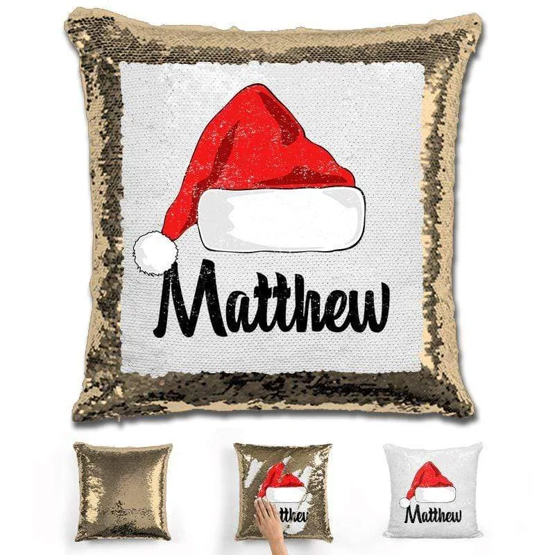 Personalized Santa Claus Hat Christmas Magic Sequin Pillow