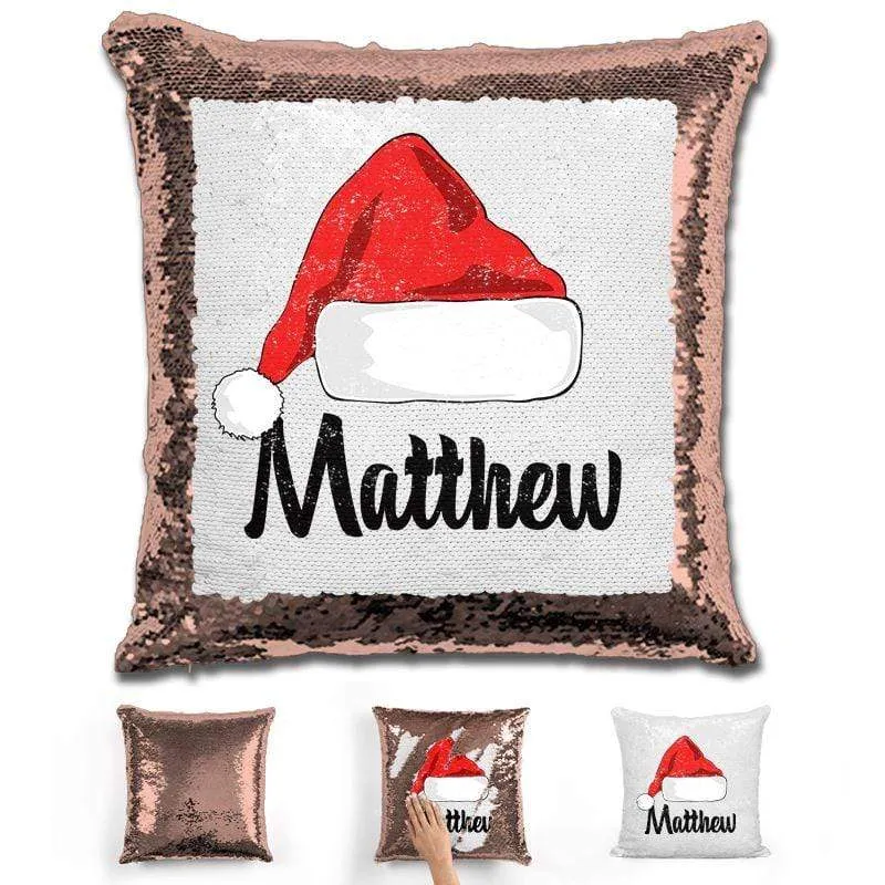 Personalized Santa Claus Hat Christmas Magic Sequin Pillow