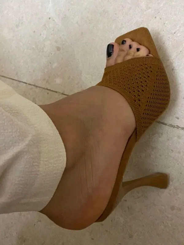 Pointelle Knit Square Toe Sandals