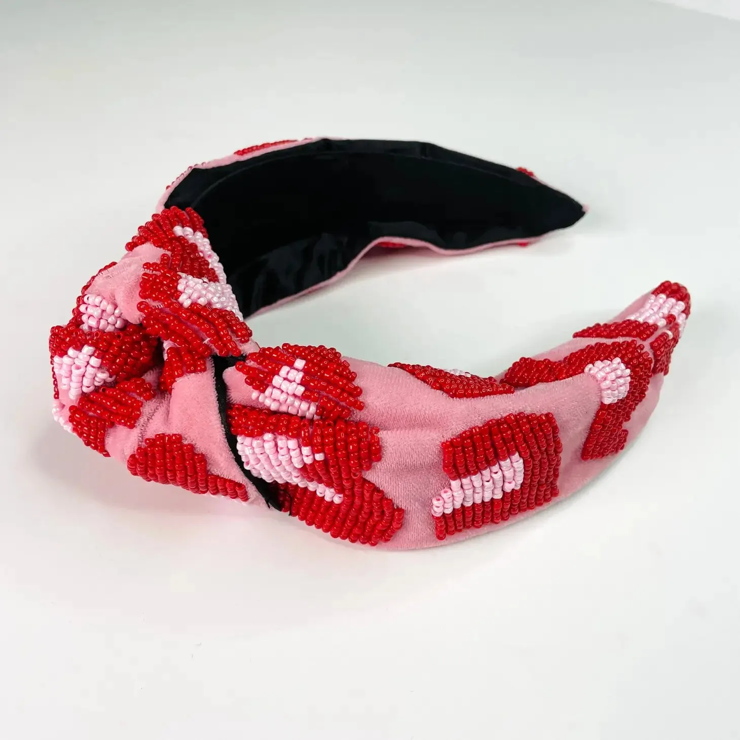 preppy pink & red leopard hand beaded knot headband