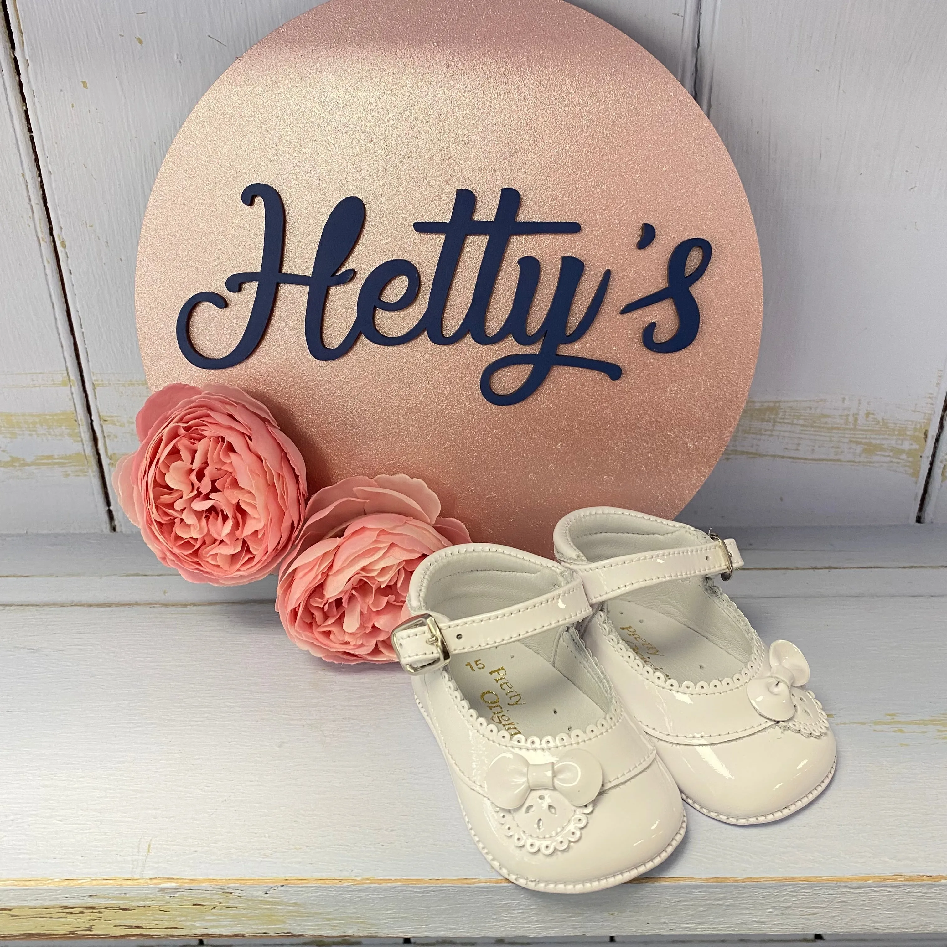 Pretty Originals White Patent Bow Pram Shoes