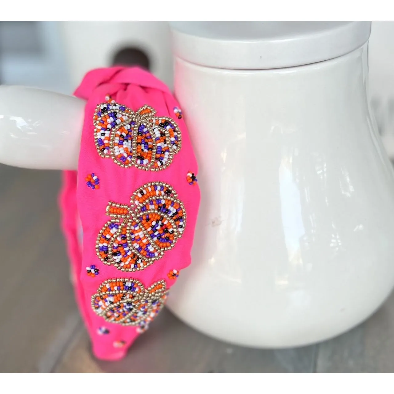 Pumpkin Confetti Pink Beaded Headband