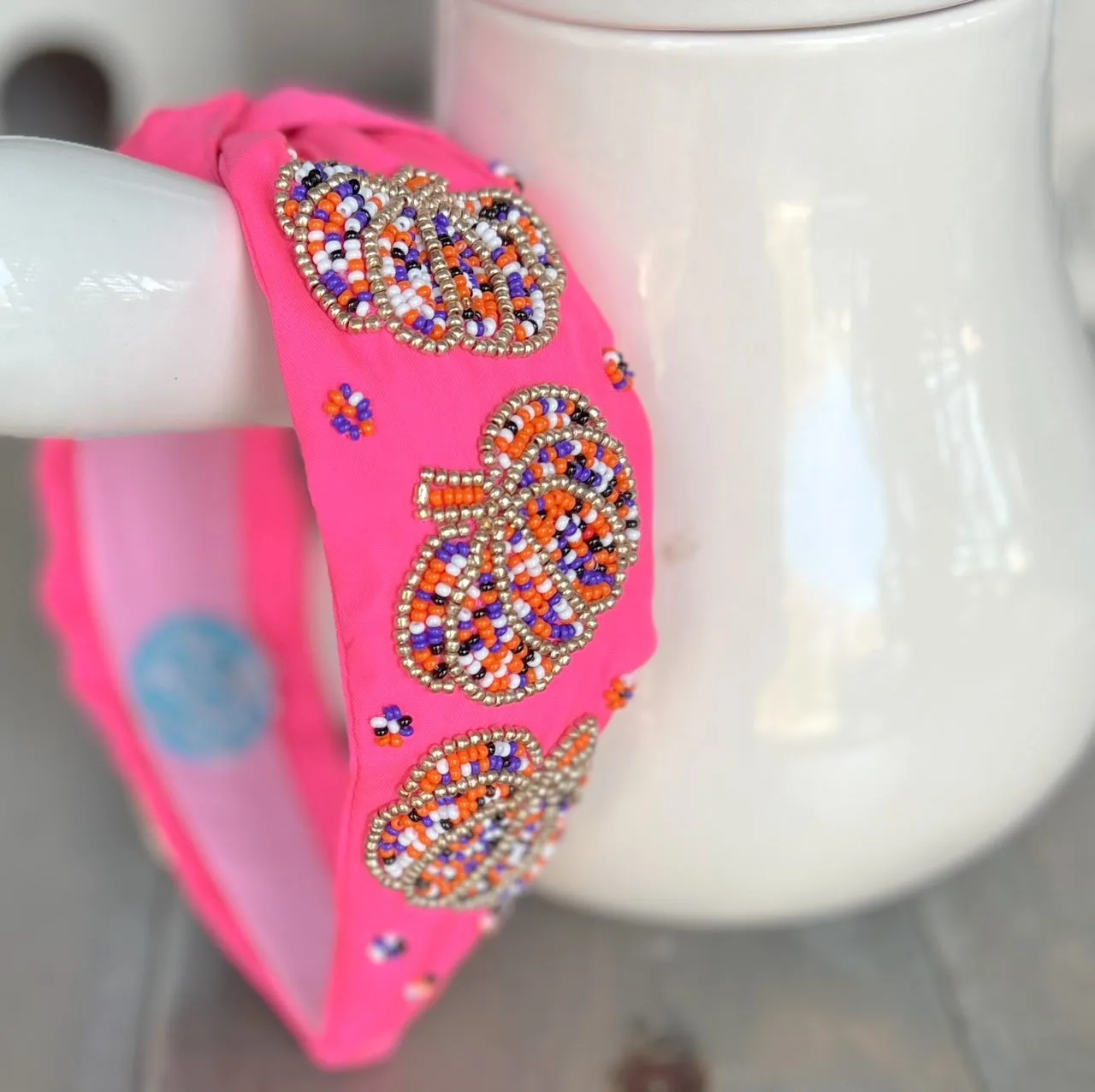 Pumpkin Confetti Pink Beaded Headband