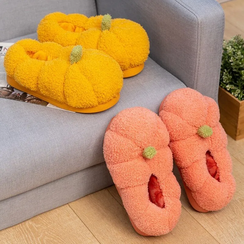 Pumpkin Plush Indoor Slippers: Warm, Winter Footwear