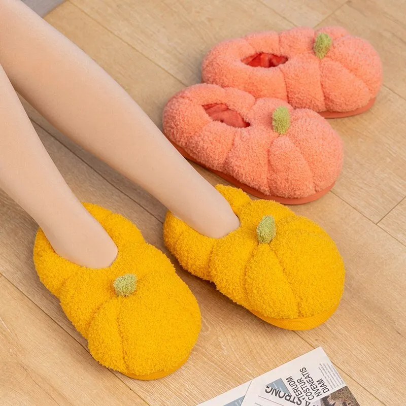 Pumpkin Plush Indoor Slippers: Warm, Winter Footwear