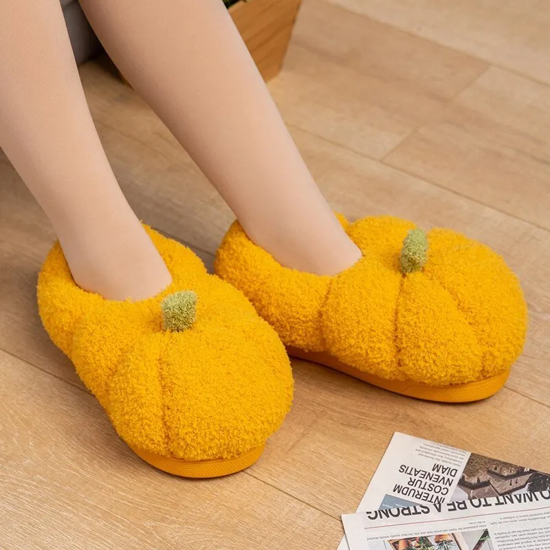 Pumpkin Plush Indoor Slippers: Warm, Winter Footwear