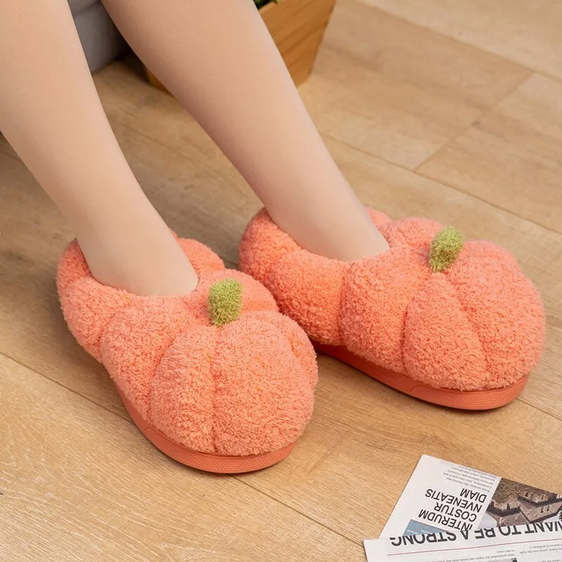 Pumpkin Plush Indoor Slippers: Warm, Winter Footwear