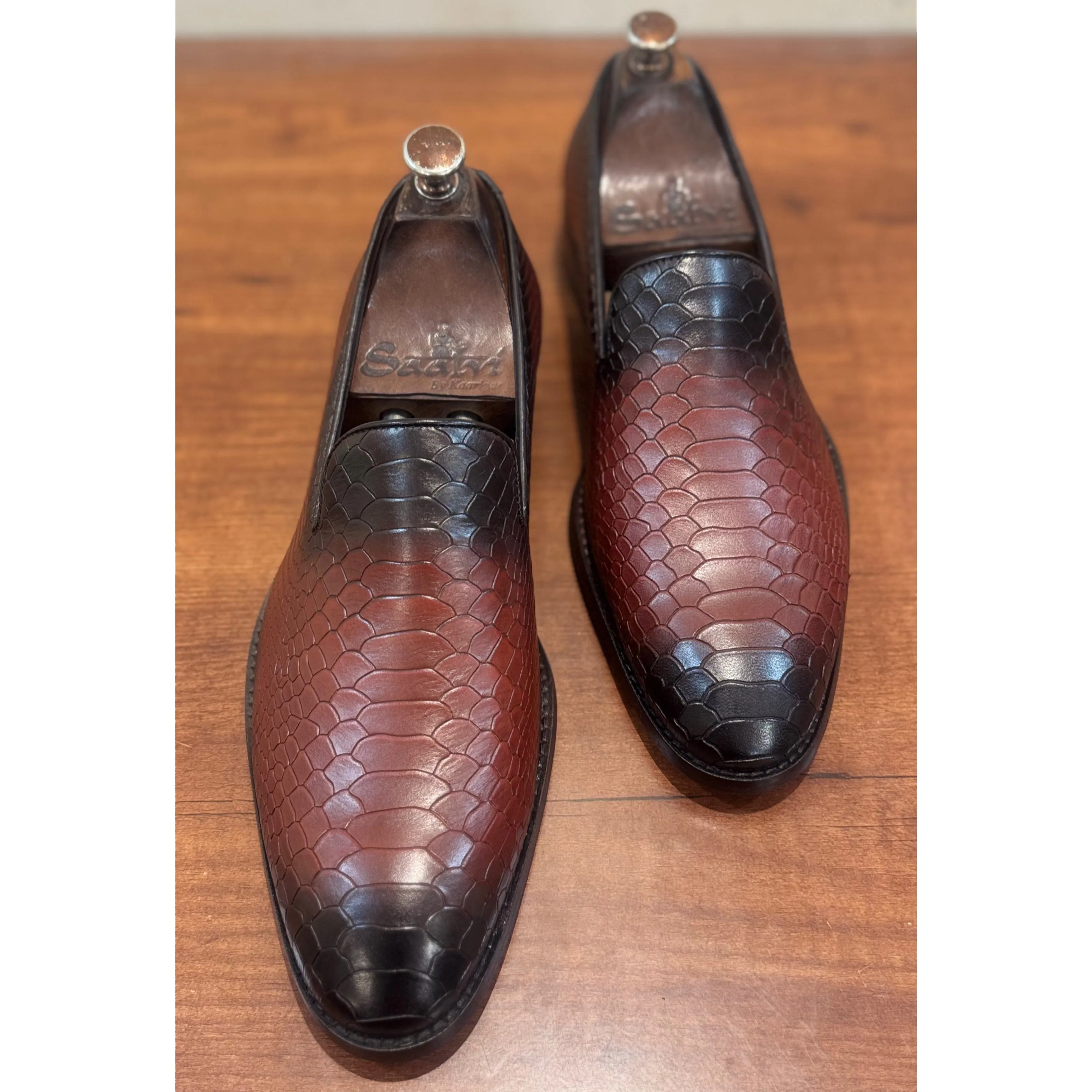 Python Embossed Loafers |Wine