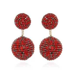 Red Beaded Double Gumball Earrings
