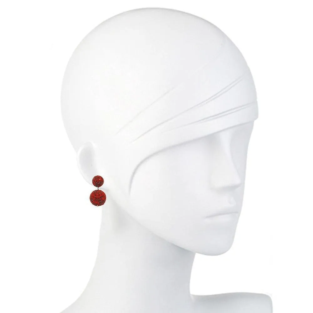 Red Beaded Double Gumball Earrings