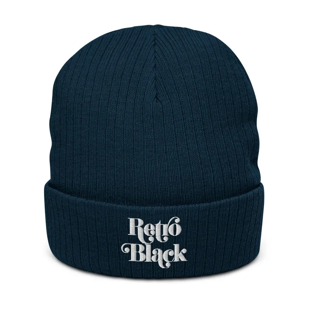 Retro Black Recycled Unisex Cuffed Beanie
