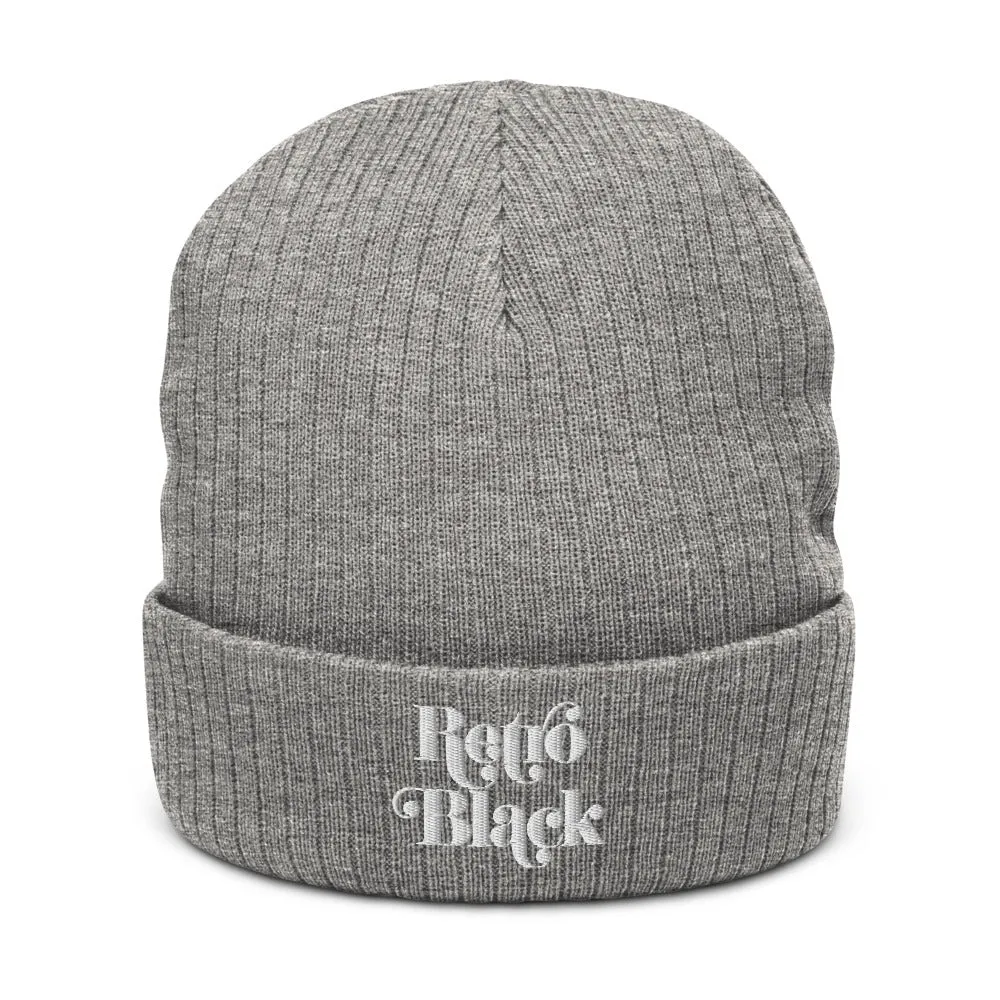 Retro Black Recycled Unisex Cuffed Beanie