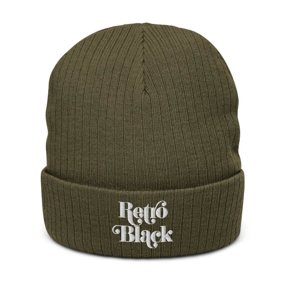 Retro Black Recycled Unisex Cuffed Beanie