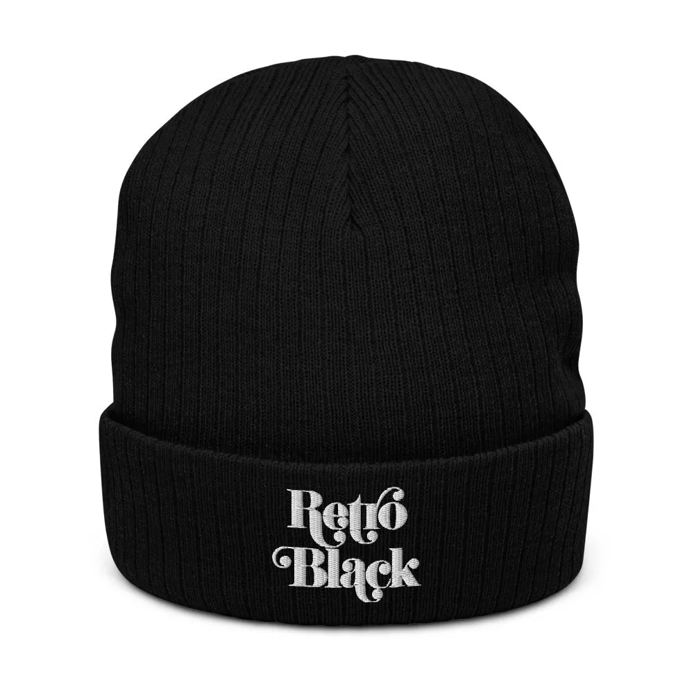 Retro Black Recycled Unisex Cuffed Beanie