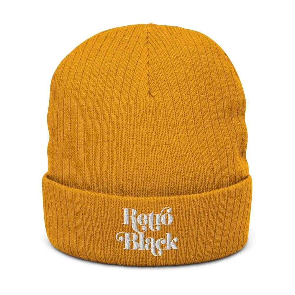 Retro Black Recycled Unisex Cuffed Beanie