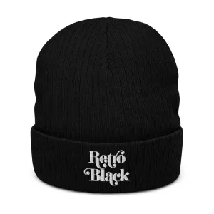 Retro Black Recycled Unisex Cuffed Beanie