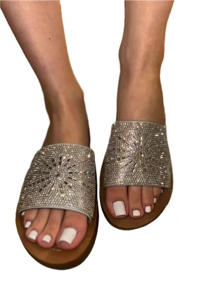 RHINESTONE DESIGN SLIDE SANDAL TRACT-S