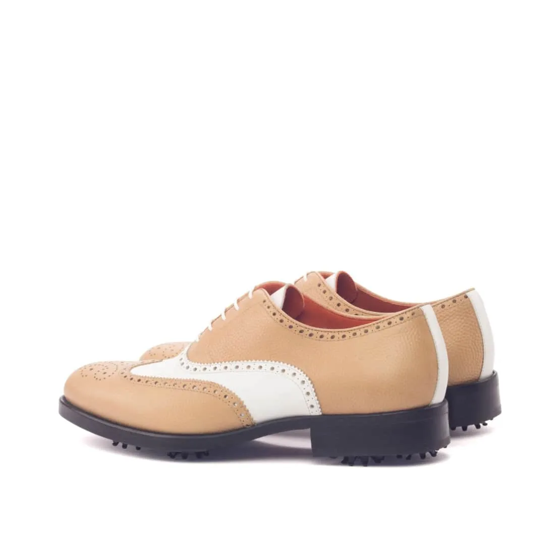 Richelieu Brogue de golf en cuir grainé beige et blanc