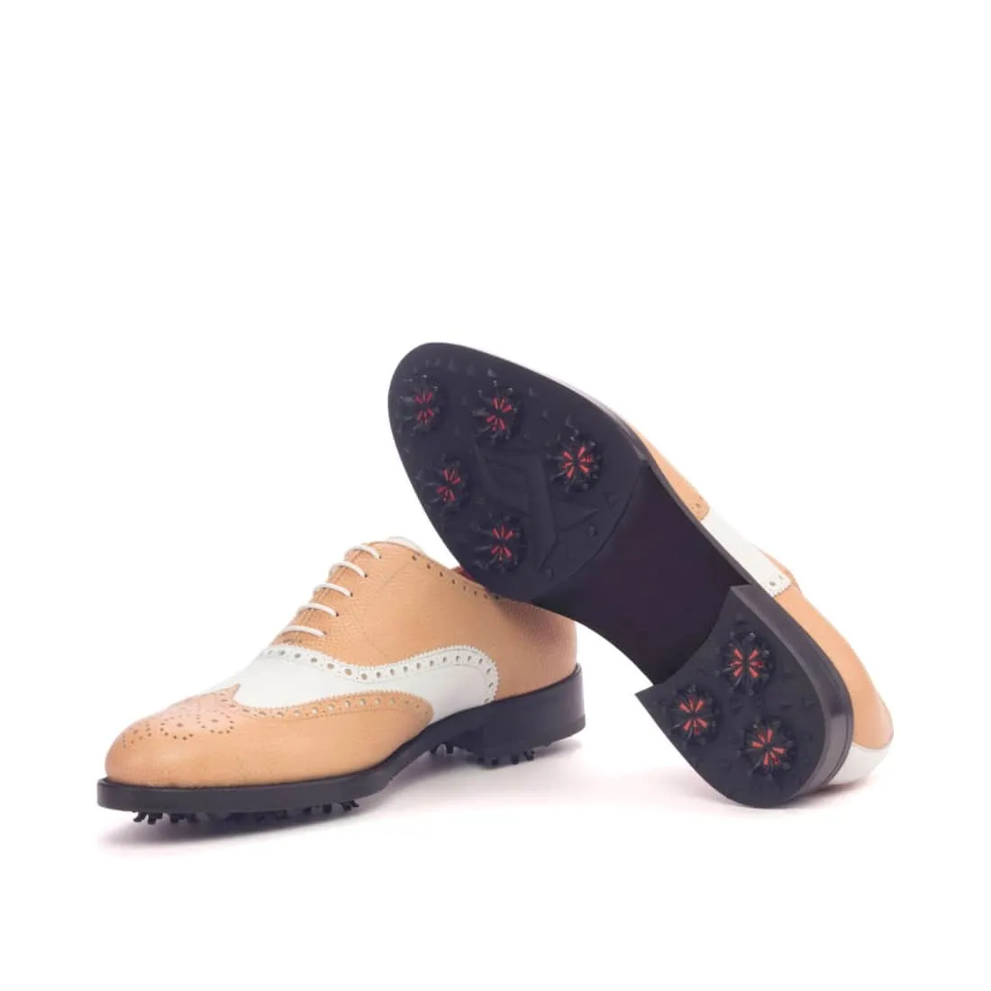 Richelieu Brogue de golf en cuir grainé beige et blanc