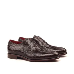 Richelieu fleuri en cuir croco marron foncé