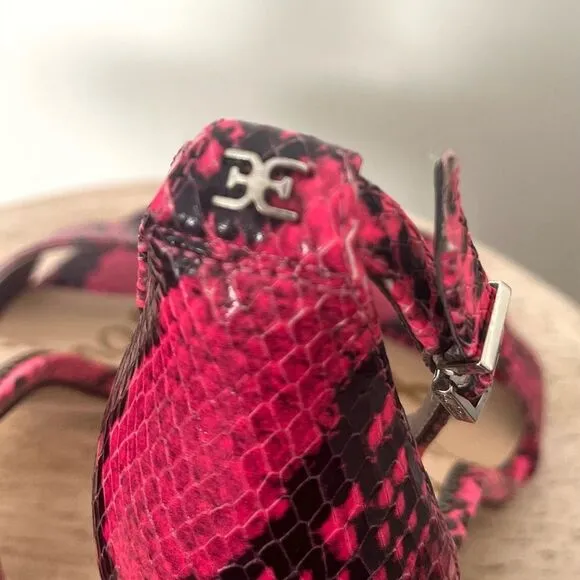 Sam Edelman Yaro Hot Pink Python Snake Block Heel Open Toe Sandals Sz 7 NWOB