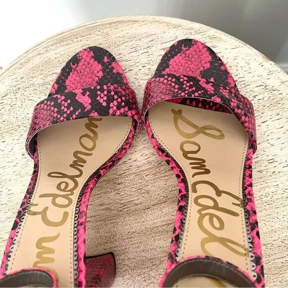 Sam Edelman Yaro Hot Pink Python Snake Block Heel Open Toe Sandals Sz 7 NWOB