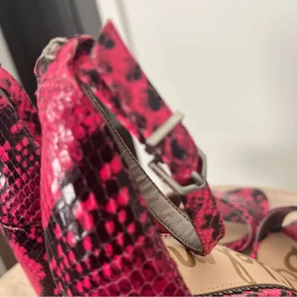 Sam Edelman Yaro Hot Pink Python Snake Block Heel Open Toe Sandals Sz 7 NWOB