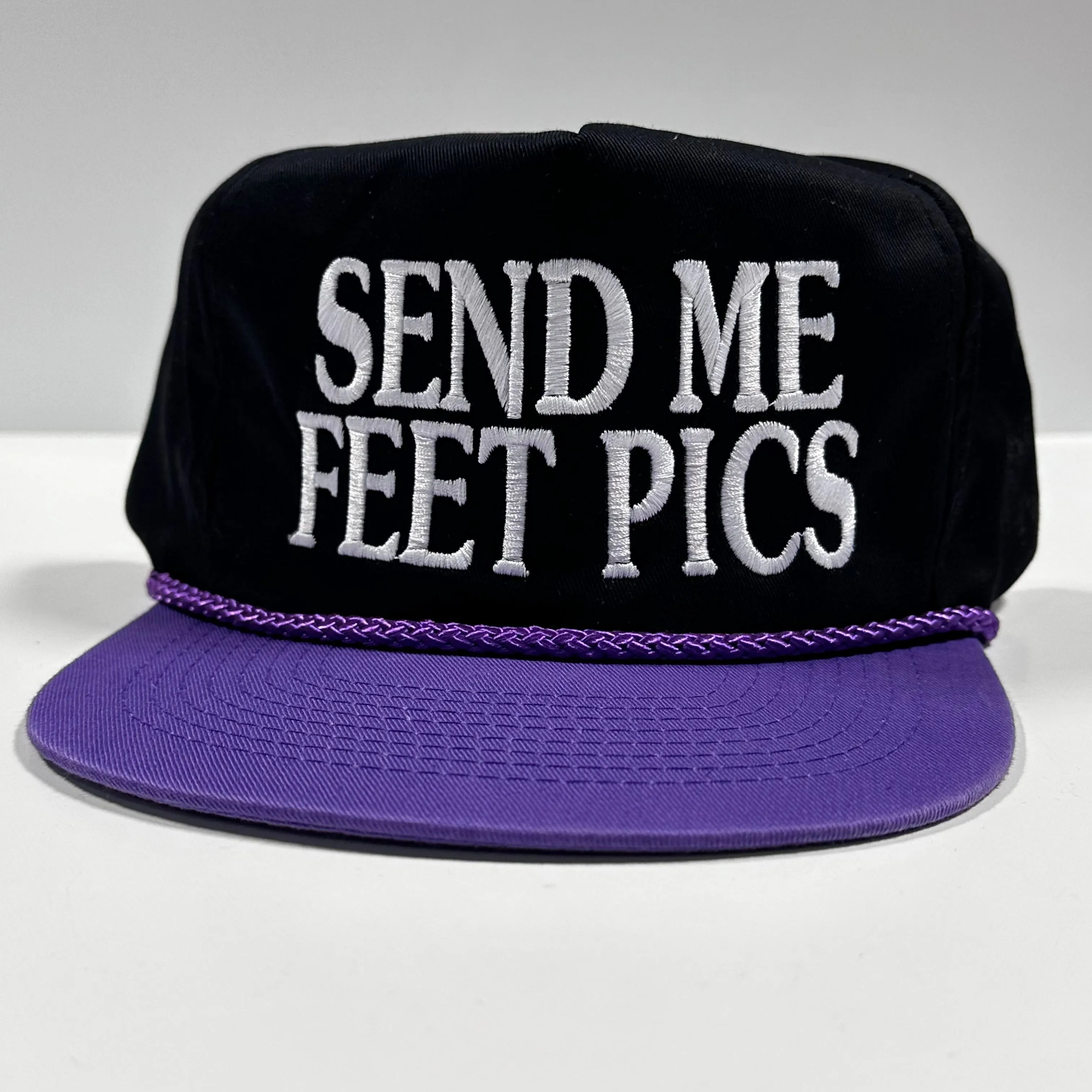 SEND ME FEET PICS Custom Embroidred on a purple rope SnapBack hat cap