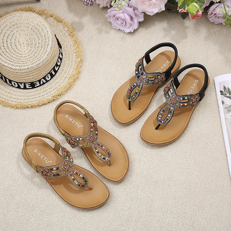 Shimmery Rhinestone and Gemstone Strappy Ankle Sandals