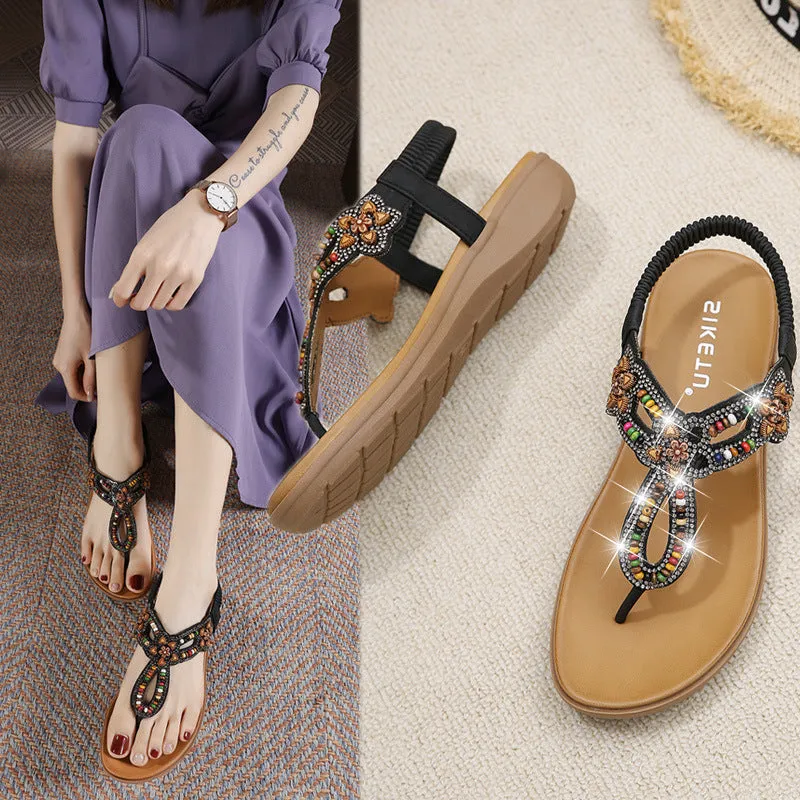 Shimmery Rhinestone and Gemstone Strappy Ankle Sandals