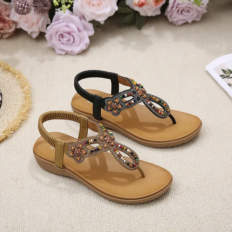 Shimmery Rhinestone and Gemstone Strappy Ankle Sandals