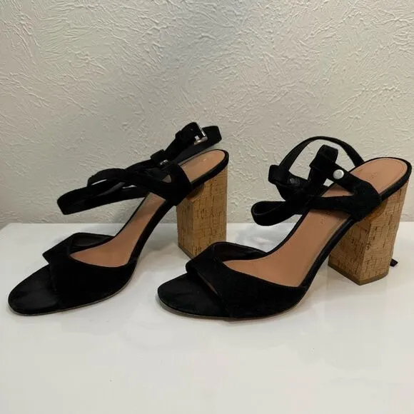 Sigerson Morrison Paulina 2 Black Suede Ankle Strap Block Heel Sandal, Size 9