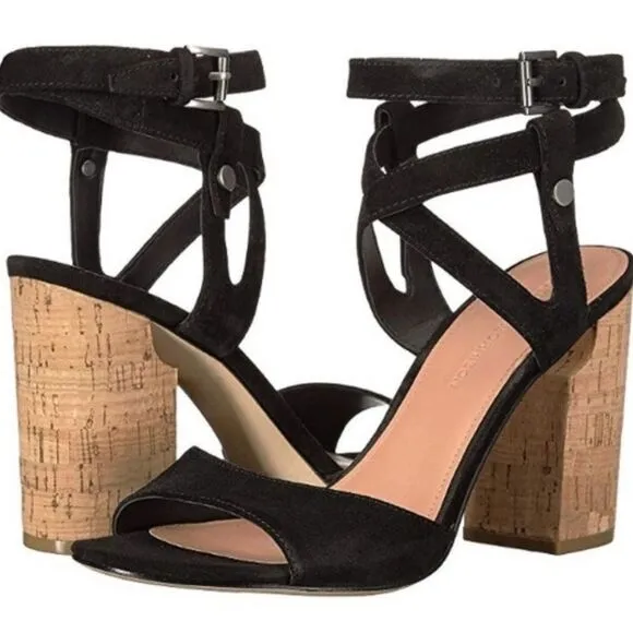 Sigerson Morrison Paulina 2 Black Suede Ankle Strap Block Heel Sandal, Size 9