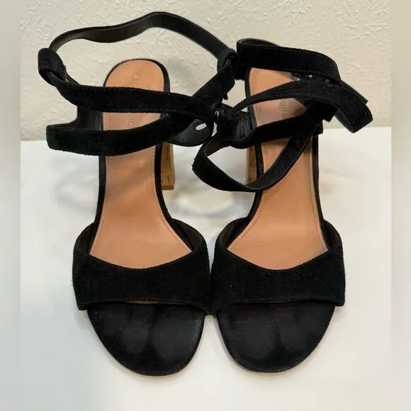 Sigerson Morrison Paulina 2 Black Suede Ankle Strap Block Heel Sandal, Size 9