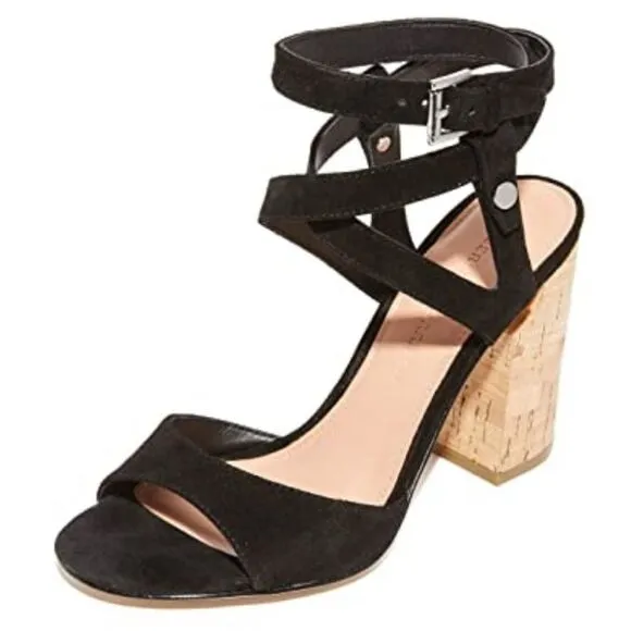 Sigerson Morrison Paulina 2 Black Suede Ankle Strap Block Heel Sandal, Size 9
