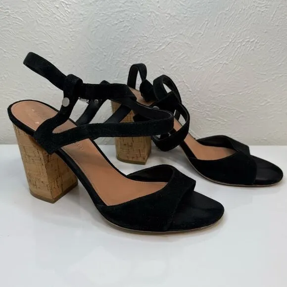 Sigerson Morrison Paulina 2 Black Suede Ankle Strap Block Heel Sandal, Size 9