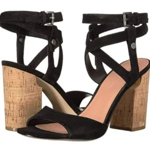 Sigerson Morrison Paulina 2 Black Suede Ankle Strap Block Heel Sandal, Size 9
