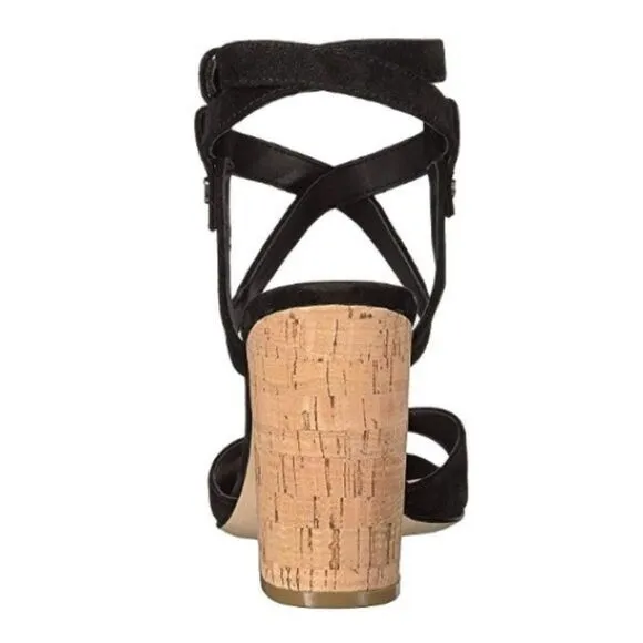 Sigerson Morrison Paulina 2 Black Suede Ankle Strap Block Heel Sandal, Size 9