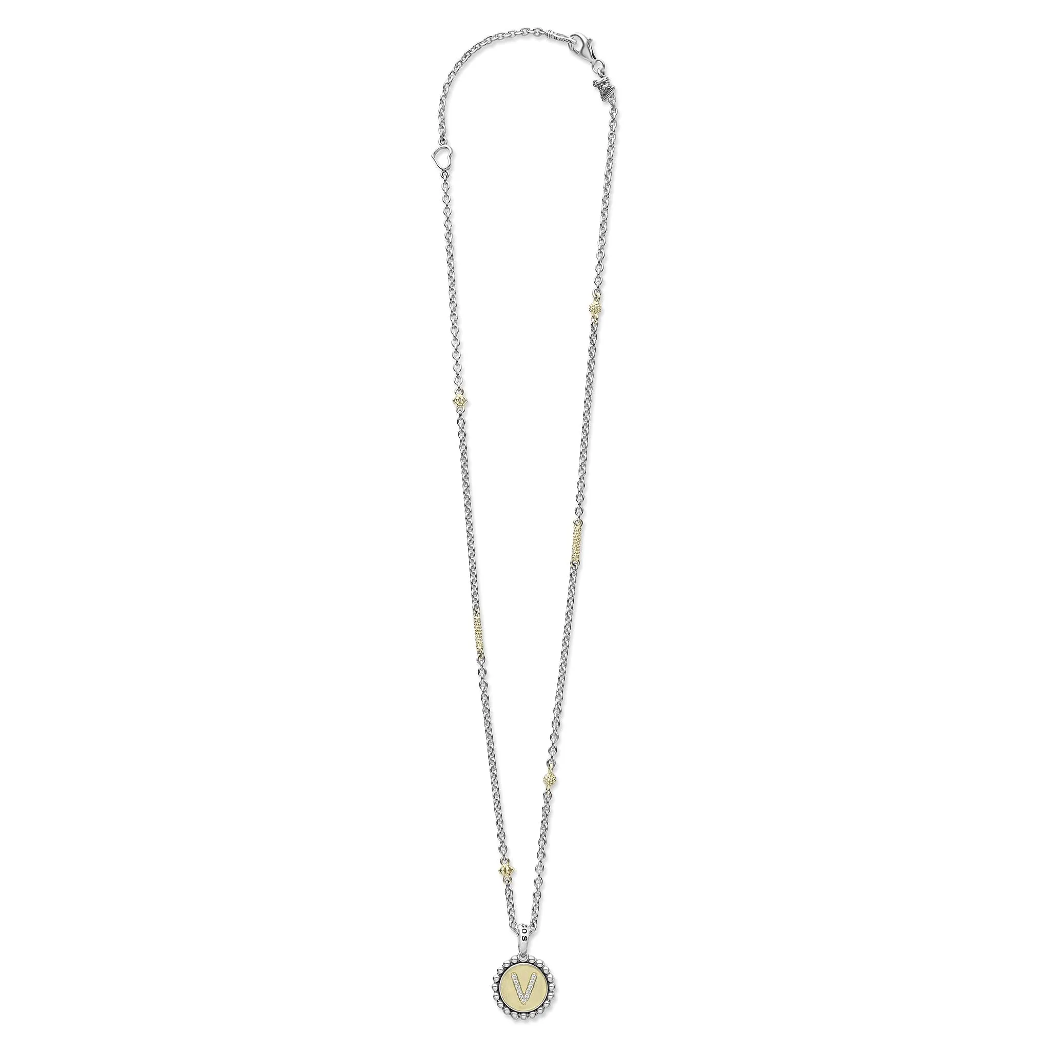 Signature Caviar V Initial Diamond Charm Necklace