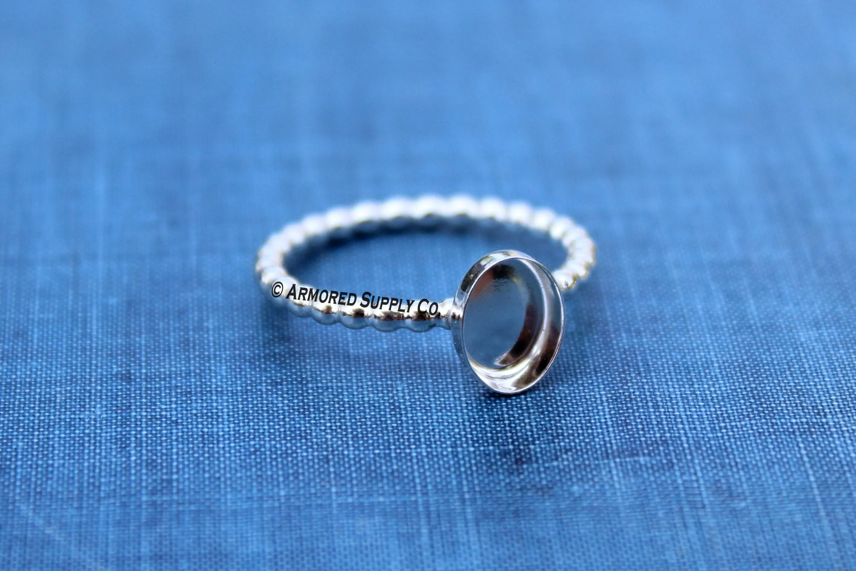 Silver Beaded 14x10mm Oval Bezel Cup Ring blank