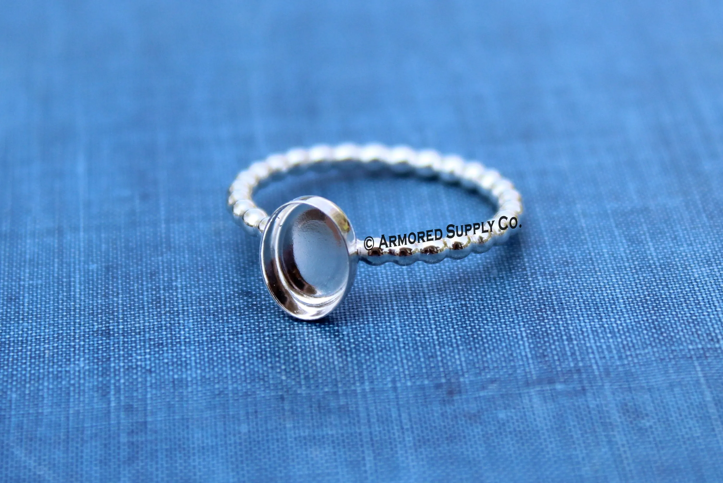 Silver Beaded 14x10mm Oval Bezel Cup Ring blank