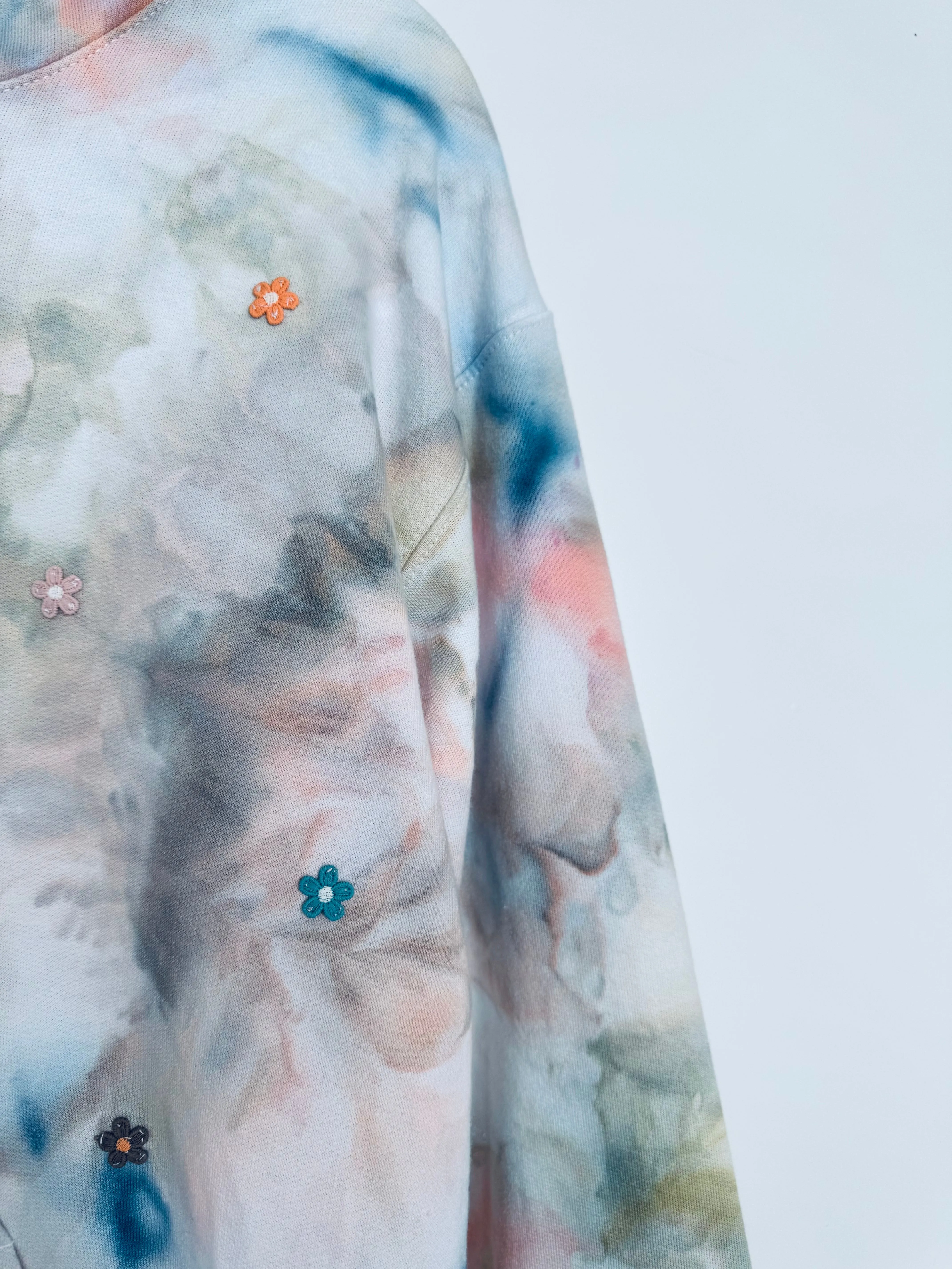 Small Mini Flower Patchwork Unisex Dyed Hoodie