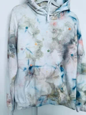 Small Mini Flower Patchwork Unisex Dyed Hoodie